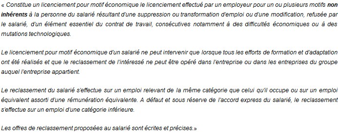 Licenciement pour motif économique